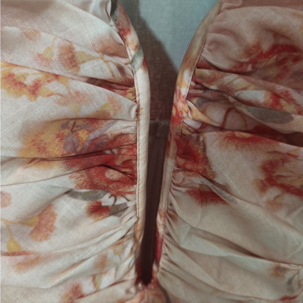 Zimmermann Pink Floral Strapless Ruched Midi Dress - Picture 5 of 10